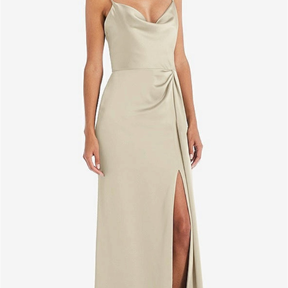 Dessy Collection Lux Satin Champagne Dress